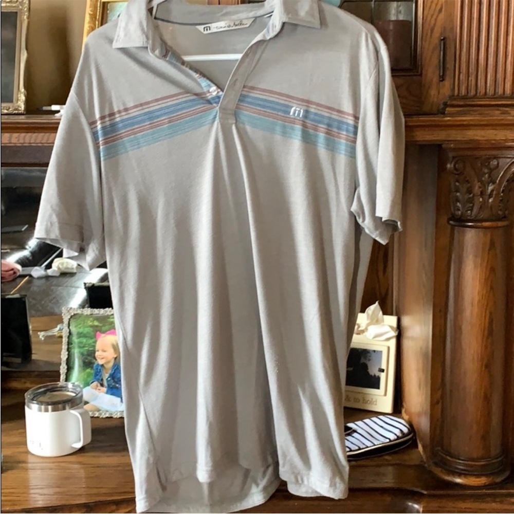 ⛱️Travis Mathew - Gray Striped Chest Polo - M